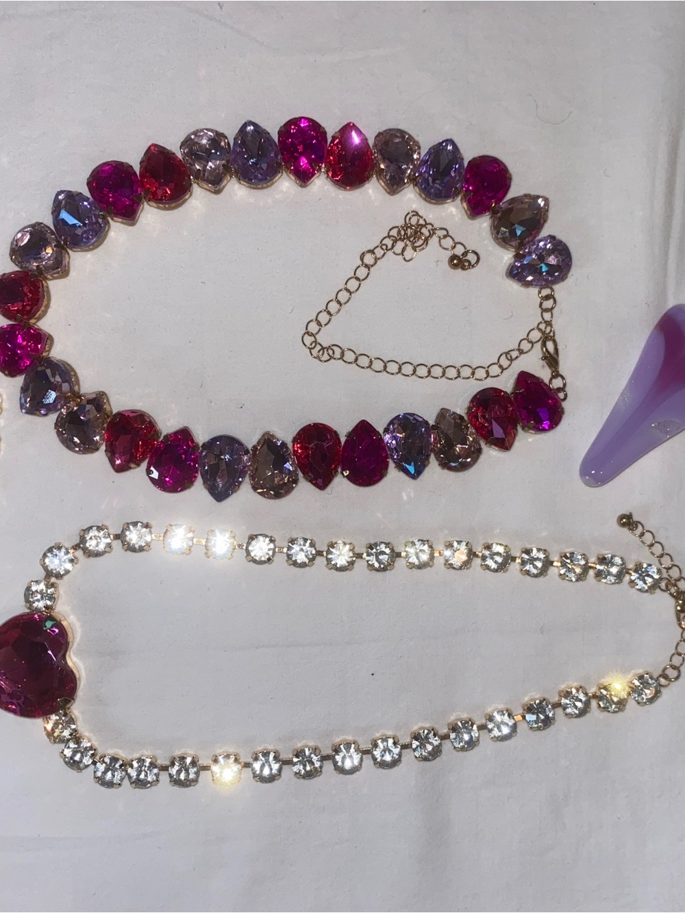 Gold-Chain Teardrop Crystal Necklace in Pink & Purple Variety of Pieces